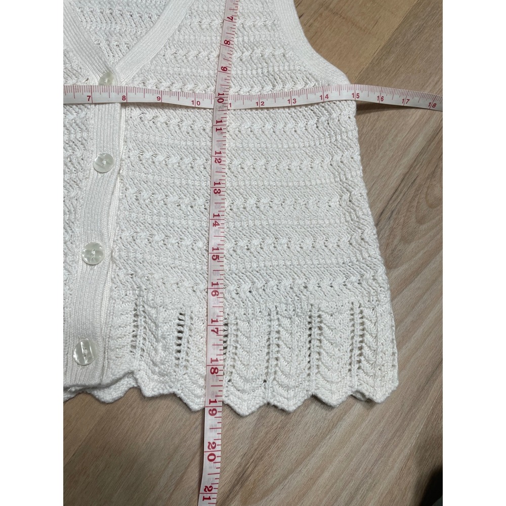 Abercrombie & Fitch Cream Cotton Pointelle Knit Button Up Sweater Vest Medium - Picture 5 of 6